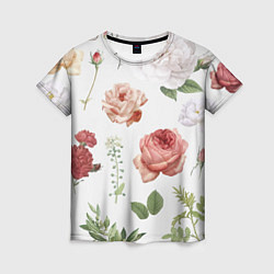 Женская футболка Гербарий цветов на белом фоне