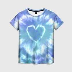 Женская футболка Сердце - тай-дай - голубой