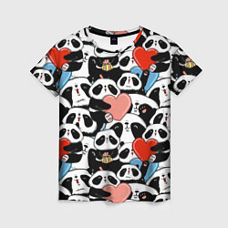 Женская футболка Панды с сердечками