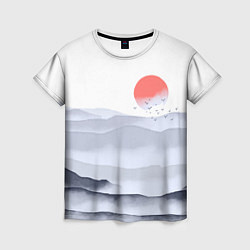 Женская футболка Японский пейзаж - восход солнца