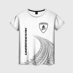 Женская футболка Lamborghini speed на светлом фоне со следами шин: