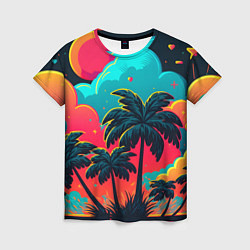 Женская футболка Неоновые пальмы на закате