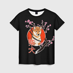 Женская футболка Сиба ину самурай