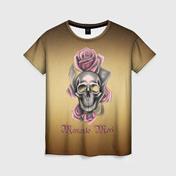 Женская футболка Череп в пыльно-розовых цветах