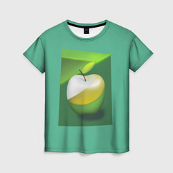 Женская футболка Зеленое яблоко на мятном фоне