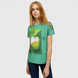 Футболка женская Зеленое яблоко на мятном фоне, цвет: 3D-принт — фото 2
