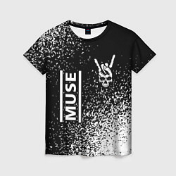 Женская футболка Muse и рок символ на темном фоне