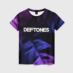 Женская футболка Deftones neon monstera