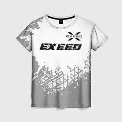 Женская футболка Exeed speed на светлом фоне со следами шин: символ