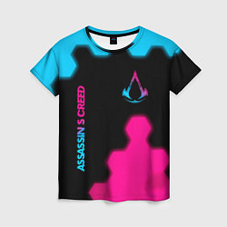 Женская футболка Assassins Creed - neon gradient: надпись, символ
