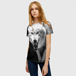 Футболка женская Агрессивный белый волк, цвет: 3D-принт — фото 2