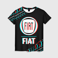 Футболка женская Значок Fiat в стиле glitch на темном фоне, цвет: 3D-принт