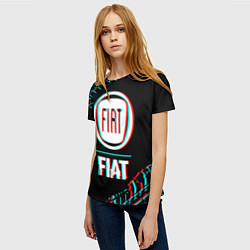 Футболка женская Значок Fiat в стиле glitch на темном фоне, цвет: 3D-принт — фото 2