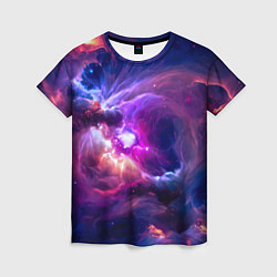 Женская футболка Небула в космосе в фиолетовых тонах - нейронная се