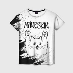 Женская футболка Maneskin рок кот на светлом фоне