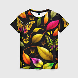 Женская футболка Листья и бабочки