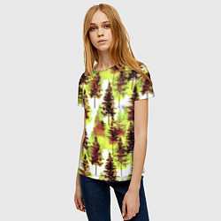 Футболка женская Хвойный лес - акварель в желтых тонах, цвет: 3D-принт — фото 2