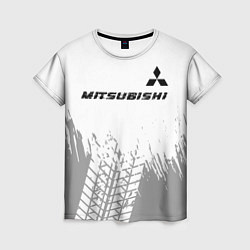 Футболка женская Mitsubishi speed на светлом фоне со следами шин: с, цвет: 3D-принт