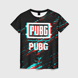 Женская футболка PUBG в стиле glitch и баги графики на темном фоне