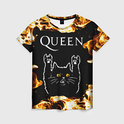 Футболка женская Queen рок кот и огонь, цвет: 3D-принт
