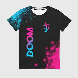 Женская футболка Doom - neon gradient: надпись, символ