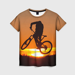 Футболка женская Велосипедист на закате, цвет: 3D-принт