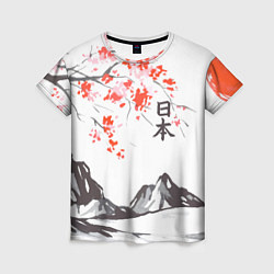 Женская футболка Цветущая сакура и солнце - Япония