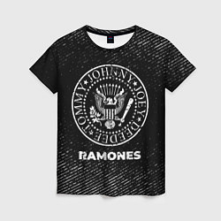 Женская футболка Ramones с потертостями на темном фоне