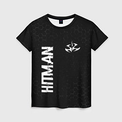 Женская футболка Hitman glitch на темном фоне: надпись, символ