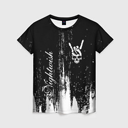 Женская футболка Nightwish и рок символ на темном фоне