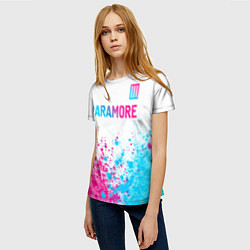 Футболка женская Paramore neon gradient style: символ сверху, цвет: 3D-принт — фото 2