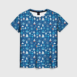 Женская футболка Кораблики синий фон