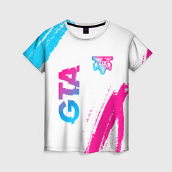 Женская футболка GTA neon gradient style: надпись, символ