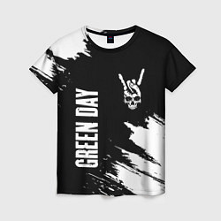 Женская футболка Green Day и рок символ на темном фоне