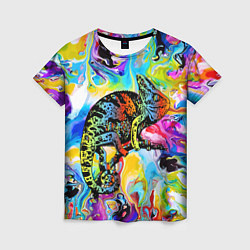 Женская футболка Маскировка хамелеона на фоне ярких красок