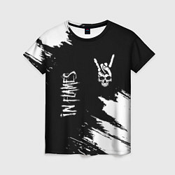 Женская футболка In Flames и рок символ на темном фоне