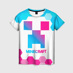 Женская футболка Minecraft neon gradient style