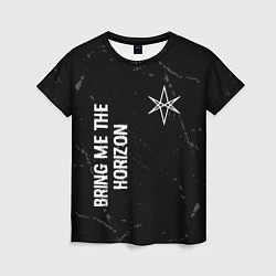 Женская футболка Bring Me the Horizon glitch на темном фоне: надпис