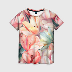 Женская футболка Разноцветные пастельные тюльпаны - паттерн