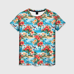 Женская футболка Гавайский стиль летние цветы