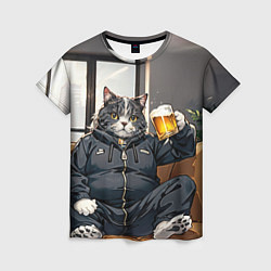 Женская футболка Толстый кот со стаканом пива