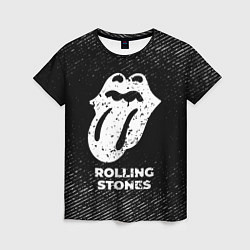 Женская футболка Rolling Stones с потертостями на темном фоне