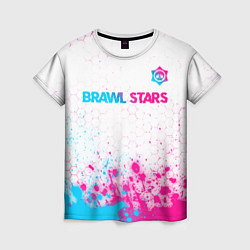 Футболка женская Brawl Stars neon gradient style: символ сверху, цвет: 3D-принт