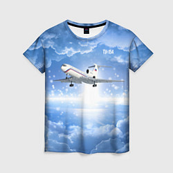 Футболка женская Ту-154 в морозном небе, цвет: 3D-принт