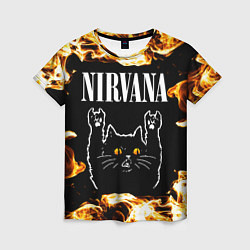 Женская футболка Nirvana рок кот и огонь