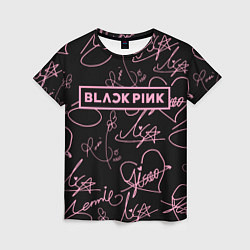 Женская футболка Блэкпинк - розовые автографы