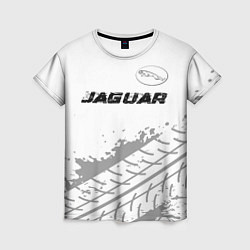 Женская футболка Jaguar speed на светлом фоне со следами шин: симво