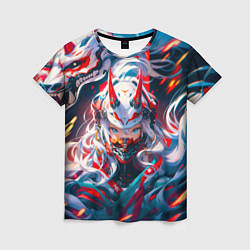 Женская футболка Девушка киберсамурай и дракон от нейросети