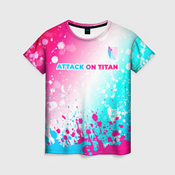 Женская футболка Attack on Titan neon gradient style: символ сверху