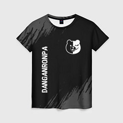 Женская футболка Danganronpa glitch на темном фоне: надпись, символ